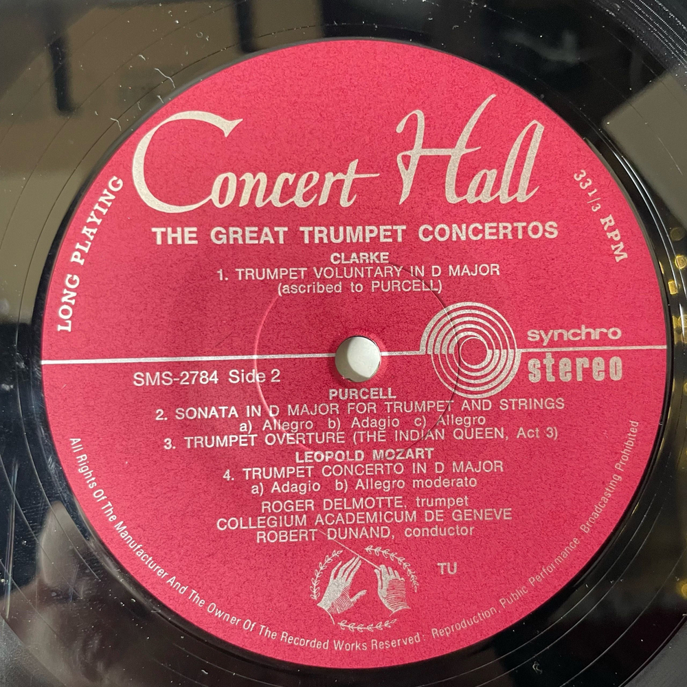Винтажная виниловая пластинка LP Roger Delmotte, Collegium Academicum De Gen ve, Robert Dunand, Great Trumpet Concertos (Германия 1972)