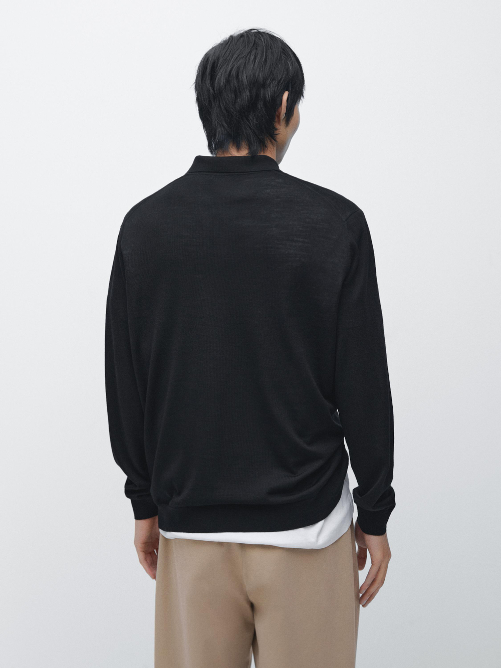 Massimo Dutti Шерстяной свитер с воротником поло, черный