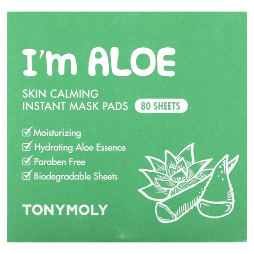 TonyMoly, I'm Aloe, успокаивающие успокаивающие салфетки-маски для кожи, 80 шт. По 120 г (4,23 унции)