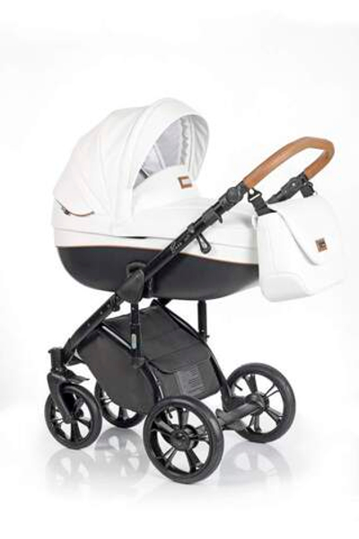 Детская коляска Roan Bass Soft 3 в 1 New 2019 эко-кожа (Белый) Caramel White
