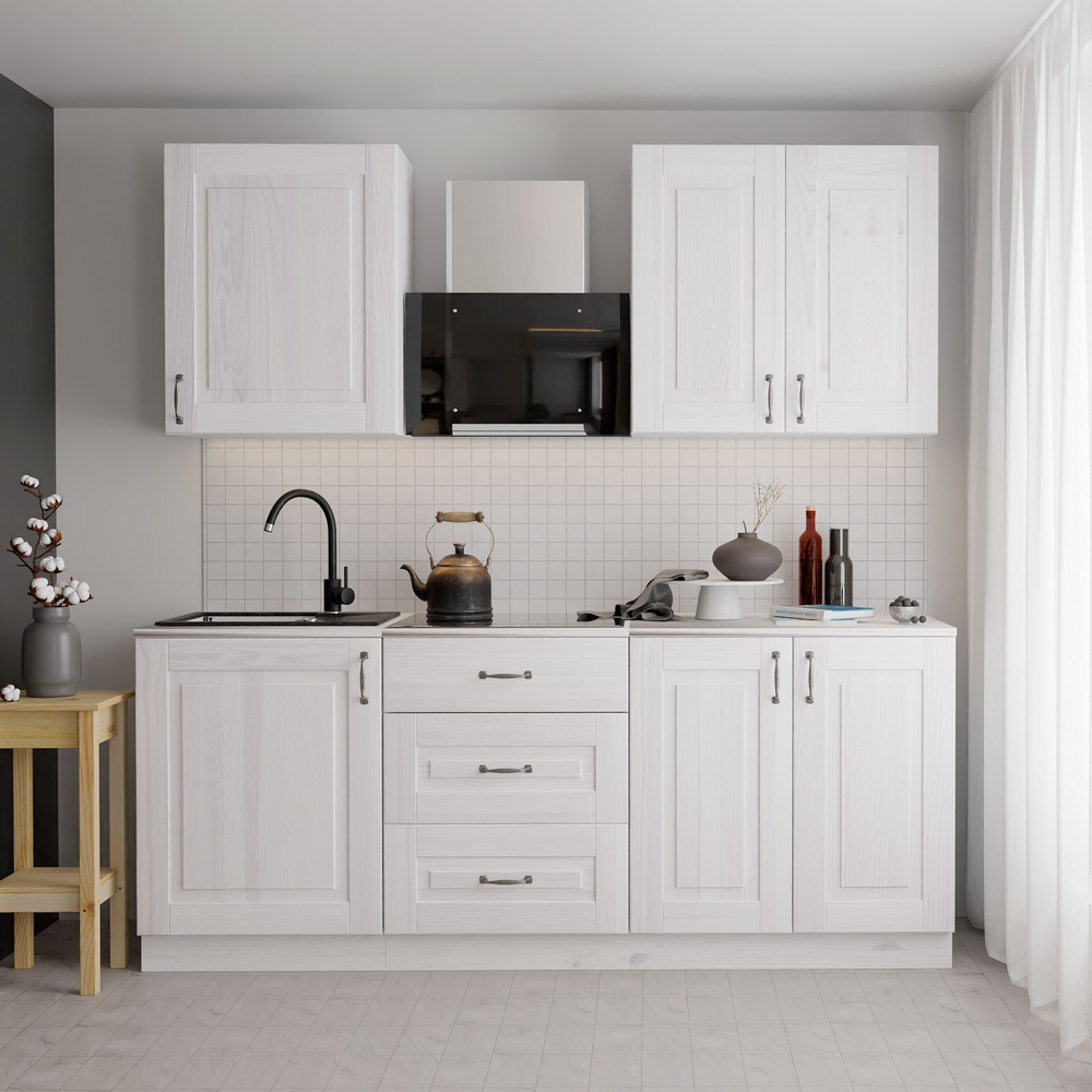 Кухонный модуль напольный 60 см Венесуэла 3 ящика, массив сосны, со столешницей, белый воск