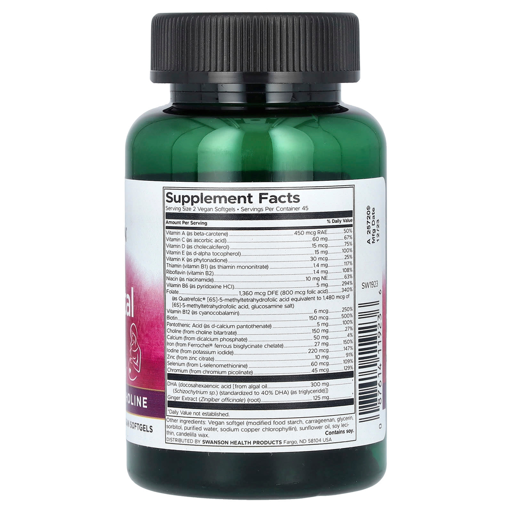 Swanson, веганский пренатальный мультивитаминный комплекс, 90 веганских капсул