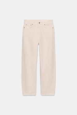 ZARA ЗАУЖЕННЫЕ ДЖИНСЫ СО СРЕДНЕЙ ПОСАДКОЙ — ZW COLLECTION, БЕЛЫЙ/РОЗОВЫЙ