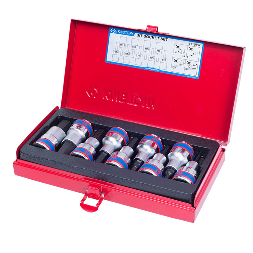 Набор торцевых насадок 1/2&quot;, HEX, 3-14 мм, 9 предметов KING TONY 4110PR