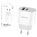 Сетевой адаптер питания BOROFONE BA62A 1USB и PD (белый)