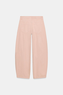 ZARA ДЖИНСЫ ZW COLLECTION BARREL ПЭЧВОРК СО СРЕДНЕЙ ПОСАДКОЙ, РОЗОВЫЙ