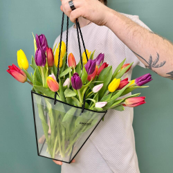 Охапка тюльпанов в прозрачной сумке 💐