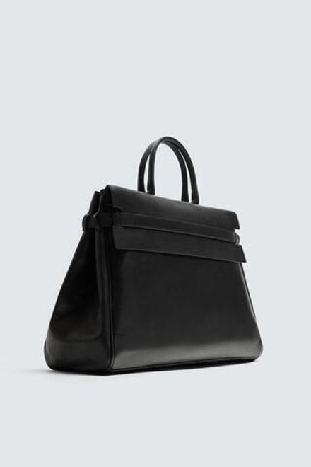 ZARA КОЖАНАЯ СУМКА, ЧЕРНЫЙ