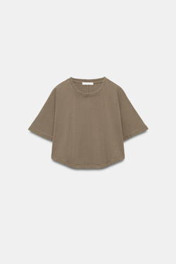 ZARA УКОРОЧЕННЫЙ ТОП С ЭФФЕКТОМ ПОТЕРТОСТИ, КОРИЧНЕВЫЙ