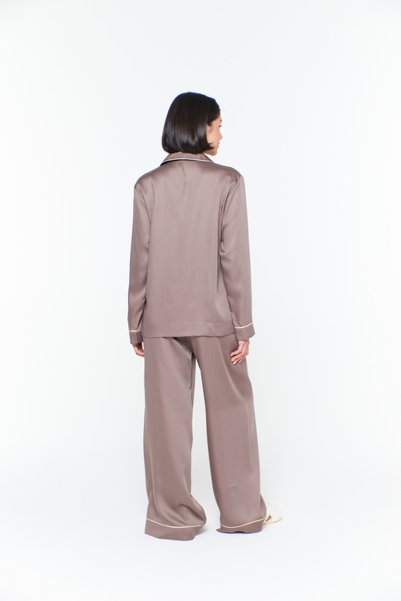 Блуза из тенселя с кантом мокко