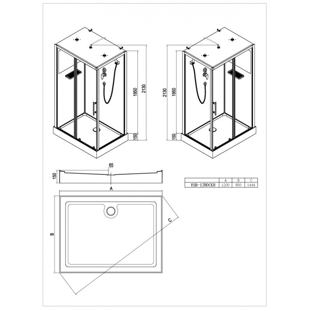 Душевая кабина Esbano (Эсбано) ESB-1280CKR, с низким поддоном, 120х80х210