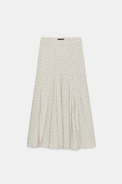 ZARA РАСКЛЕШЕННАЯ ЮБКА МИДИ В ГОРОШЕК, ЭКРЮ/ЧЕРНЫЙ