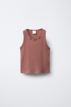 ZARA МАЙКА В РУБЧИК И БРЮКИ С КРУЖЕВНОЙ ОТДЕЛКОЙ, ЧЕРЕПИЧНЫЙ