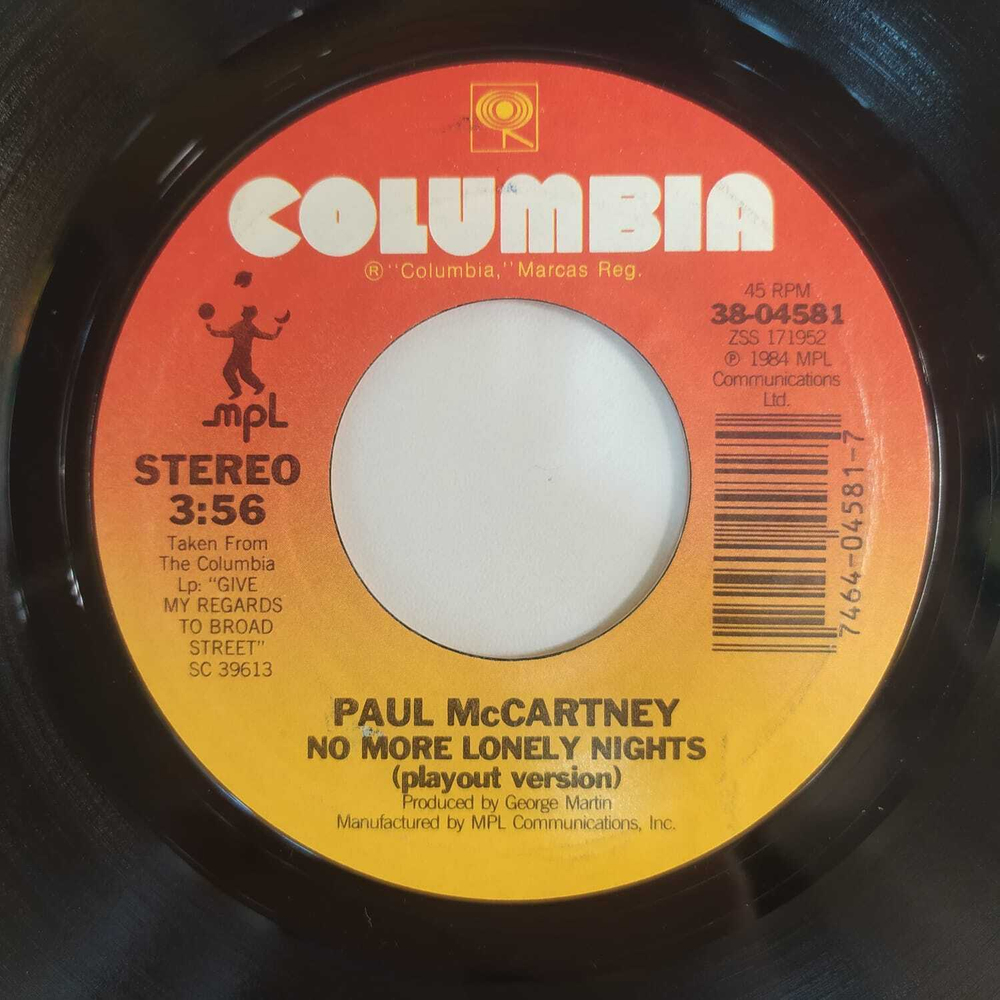 Paul McCartney - No More Lonely Nights (США 1984г.) 7", 45 RPM, Single