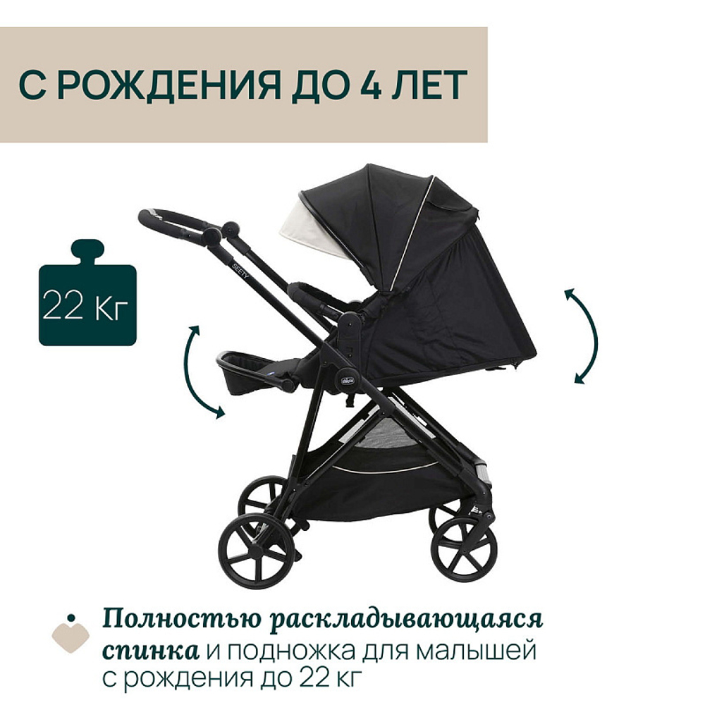 Коляска Chicco Seety 2 в 1 Etna Black