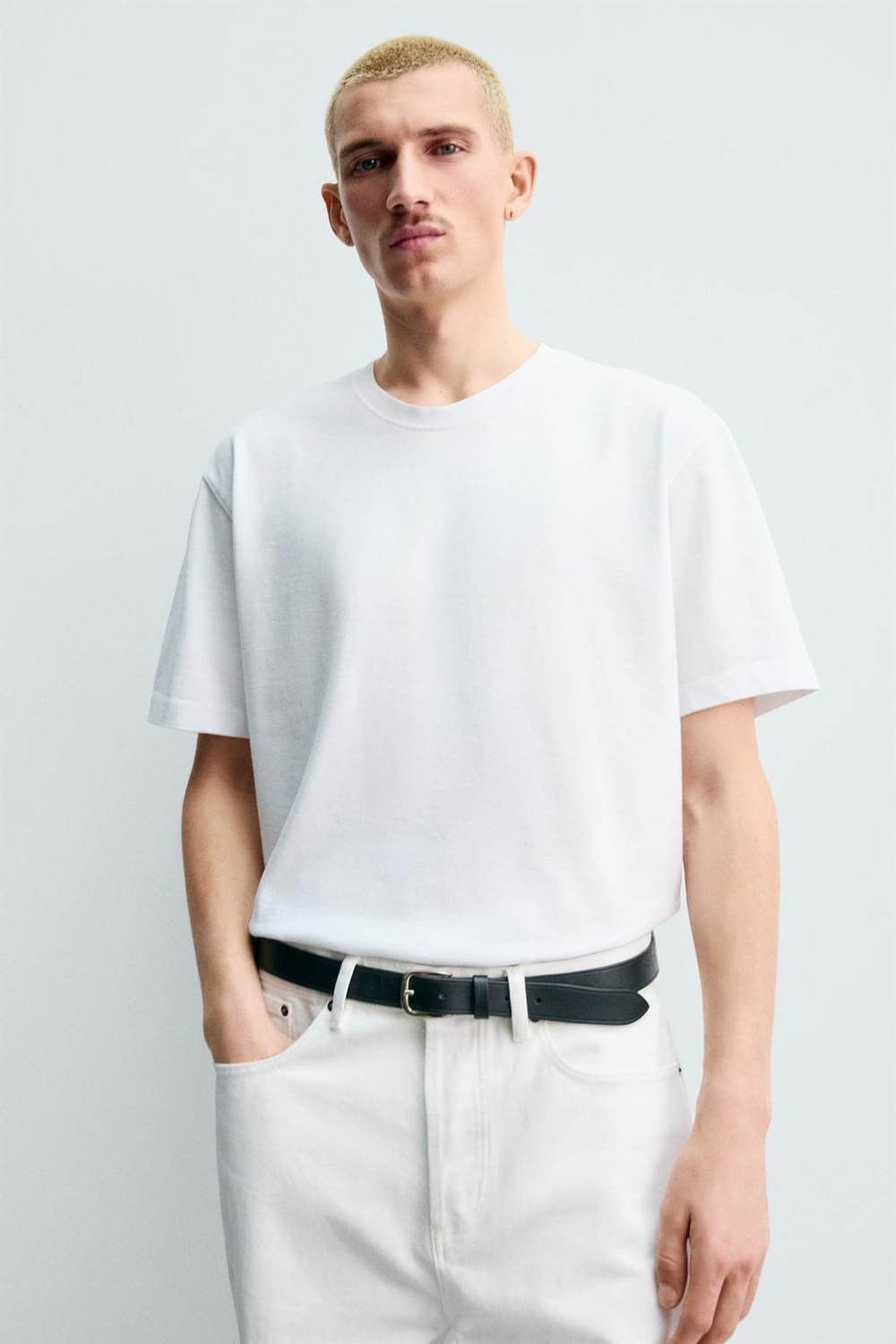 ZARA ХЛОПКОВАЯ ФУТБОЛКА С КОРОТКИМИ РУКАВАМИ, БЕЛЫЙ