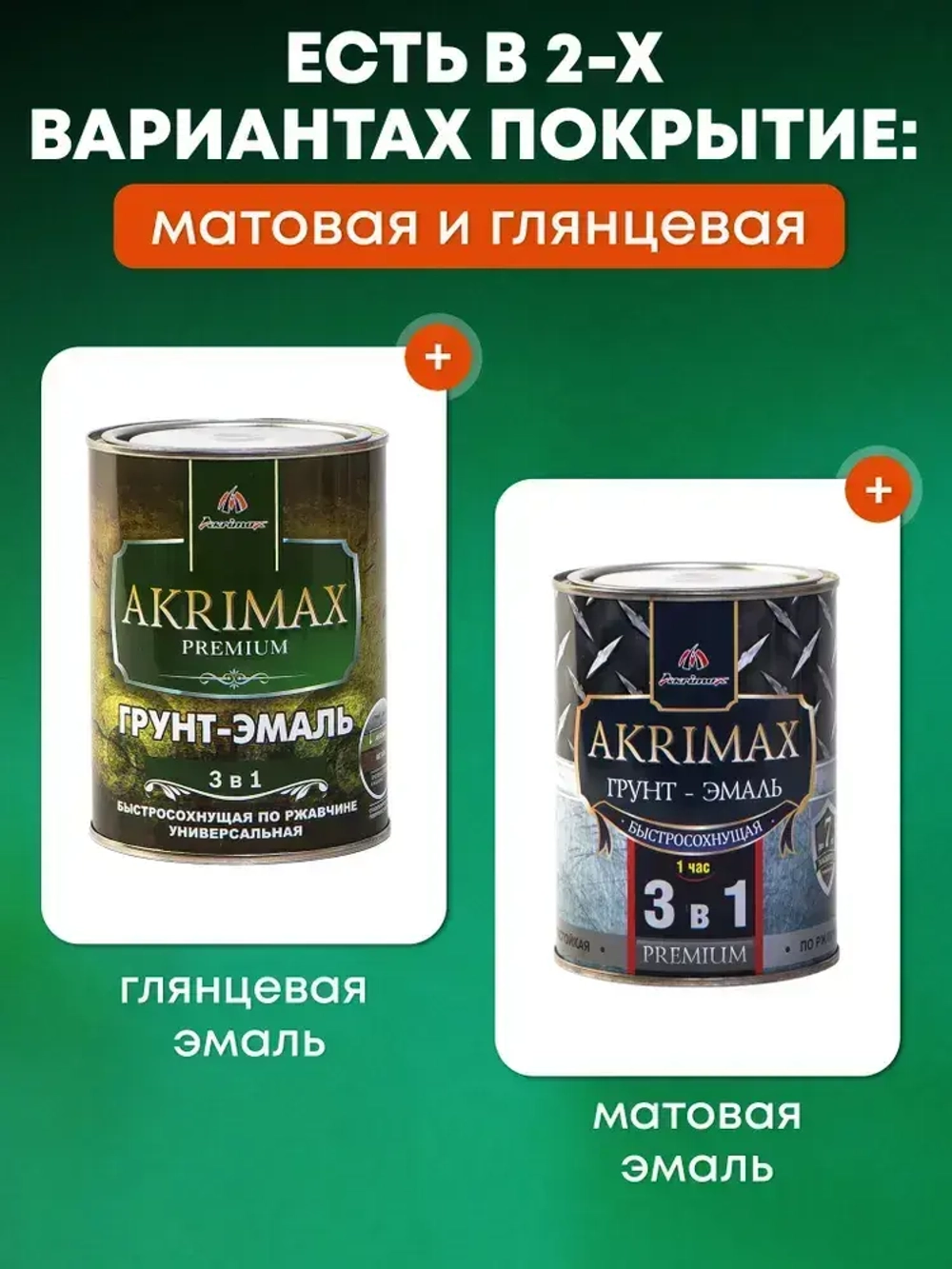 Грунт-эмаль по ржавчине 3 в 1, Краска по металлу, быстросохнущая 0,8 кг AKRIMAX-PREMIUM, глянцевое покрытие, белая