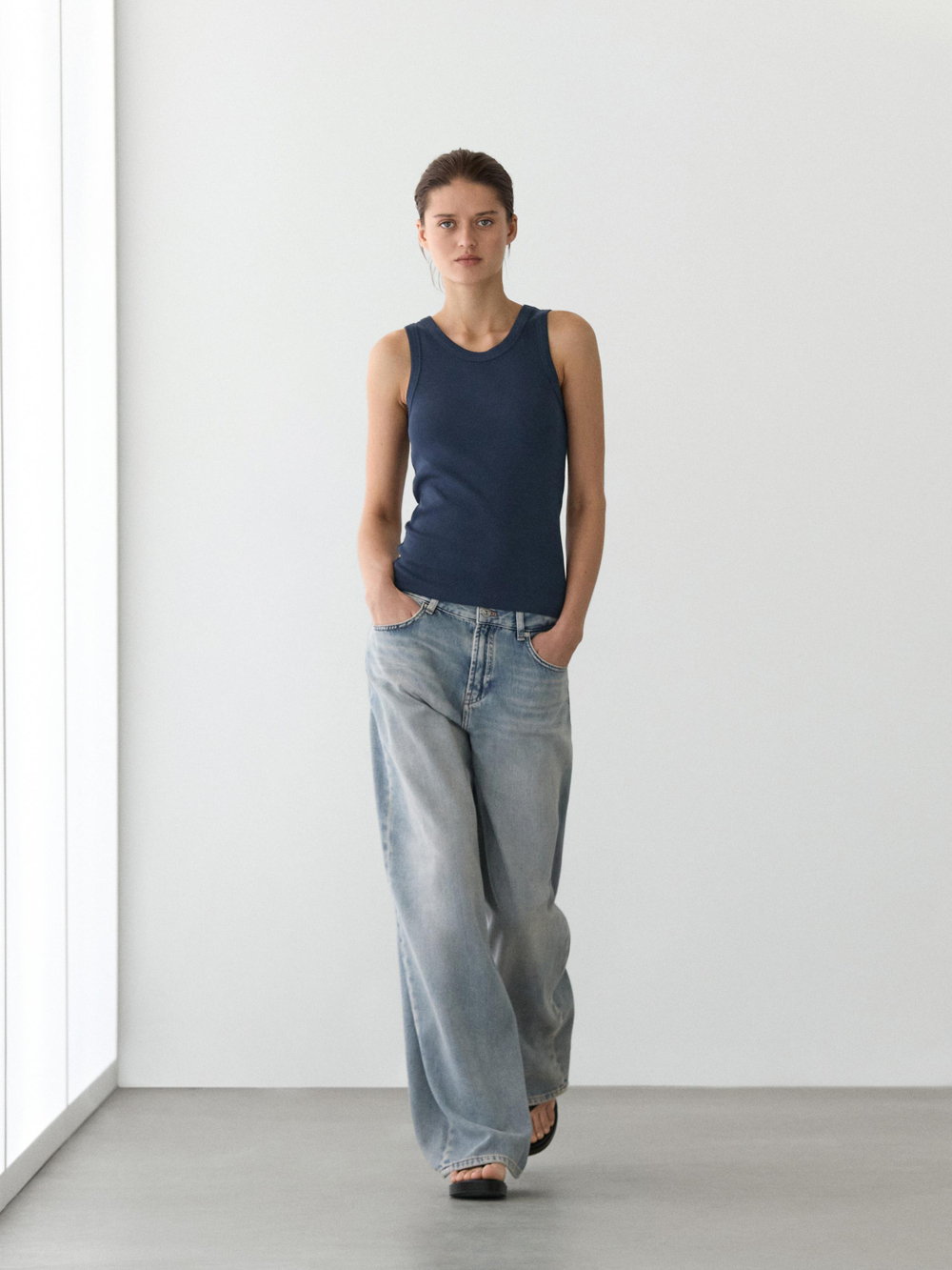 Massimo Dutti Футболка из смесовой хлопковой ткани, темно-синий