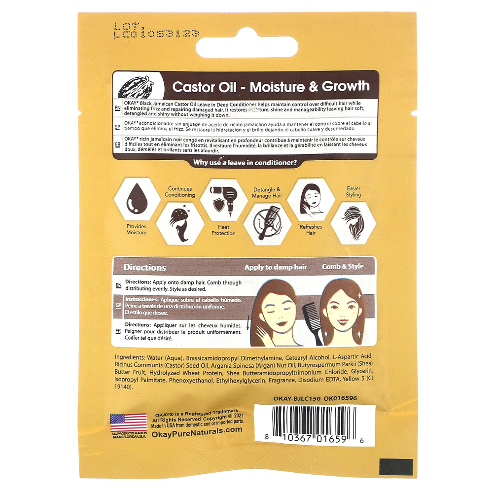 Okay Pure Naturals, Черное ямайское касторовое масло, оставьте в кондиционере для глубокого нанесения, 37 мл (1,25 жидк. унц.)