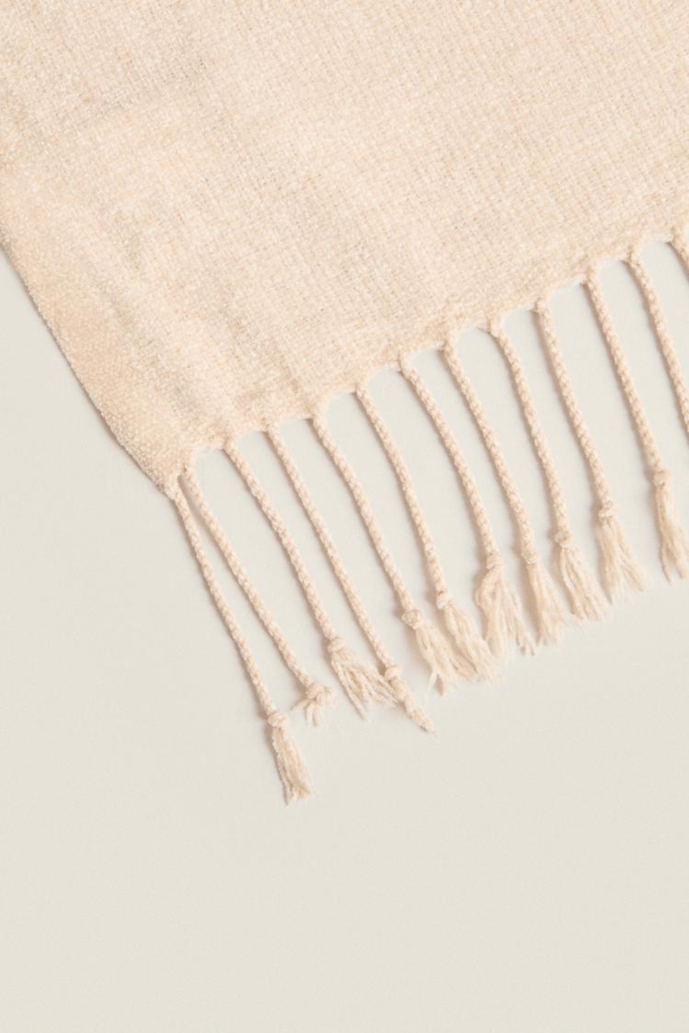 ZARA HOME ПЛЕД ИЗ СИНЕЛИ, СВЕТЛО-БЕЖЕВЫЙ