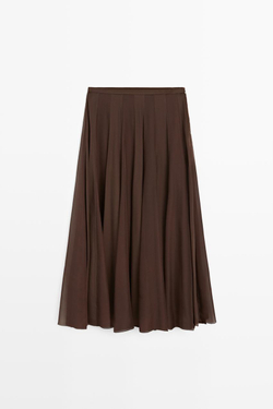 Massimo Dutti Струящаяся расклешенная юбка миди, коричневый