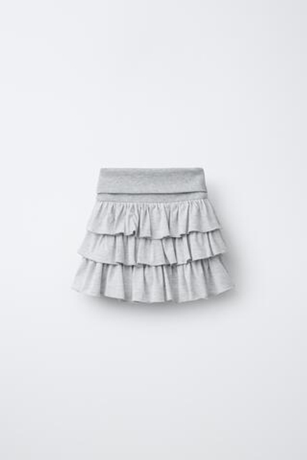 ZARA ЮБКА-ШОРТЫ В ПОЛОСКУ С ВОЛАНАМИ, СЕРЫЙ МЕЛАНЖ
