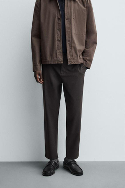 ZARA БРЮКИ КОМФОРТНОЙ ПОСАДКИ ИЗ РЕЛЬЕФНОЙ ТКАНИ, КОРИЧНЕВЫЙ