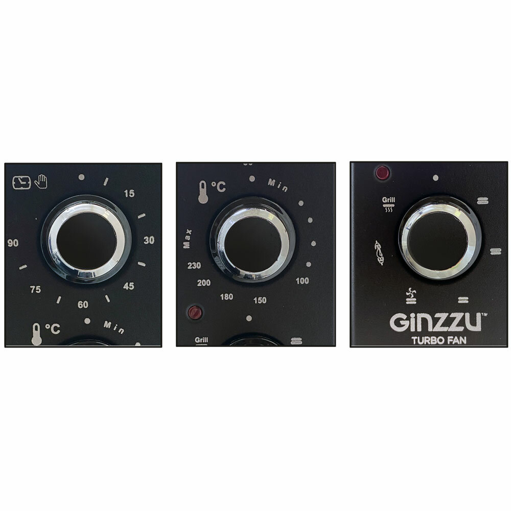 Мини-печь Ginzzu HOT-143 black, 45л, 6 режимов, гриль, конвекция, подсветка, таймер, вертел 1800Вт