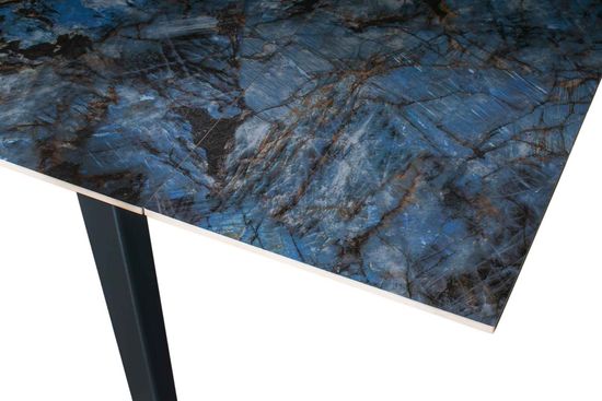 Стол "АСТИ" 140-220, керамика Lemurian Blue глянцевый , опоры черный муар