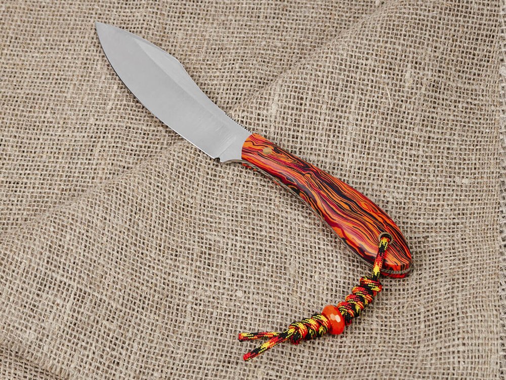 Нож для бушкрафта "Канадец XL", сталь VG-10/Elmax, рукоять микарта (красно-оранжевая)