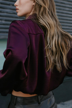 ZARA АТЛАСНАЯ РУБАШКА ОБЪЕМНОГО КРОЯ, БУРГУНДИ