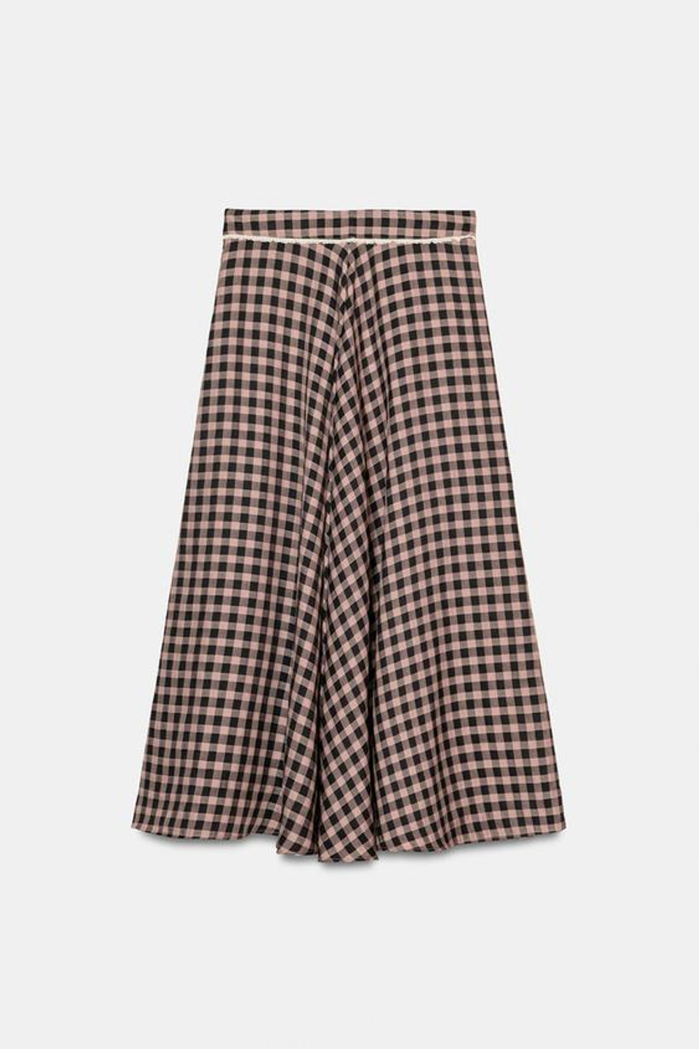 ZARA ЮБКА МИДИ В КЛЕТКУ ВИШИ С КРУЖЕВОМ, РАЗНОЦВЕТНЫЙ