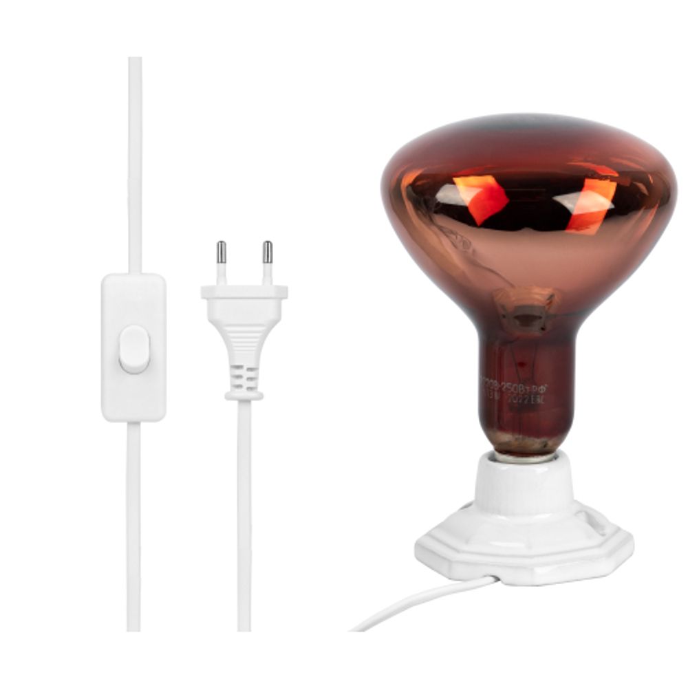 Светильник для инфракрасной лампы ЭРА FITO-Holder-CAP-light 3 м патрон-основание керамический с кабелем и цоколем Е27 | Светильники для растений