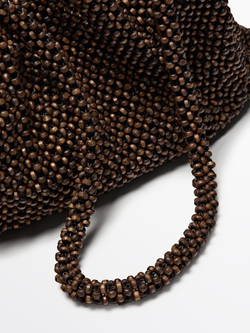 Massimo Dutti Сумка-сэтчел с деталями из дерева и плечевым ремнем, коричневый