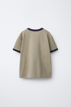 ZARA ФУТБОЛКА С КОНТРАСТНОЙ ОТДЕЛКОЙ, ХАКИ