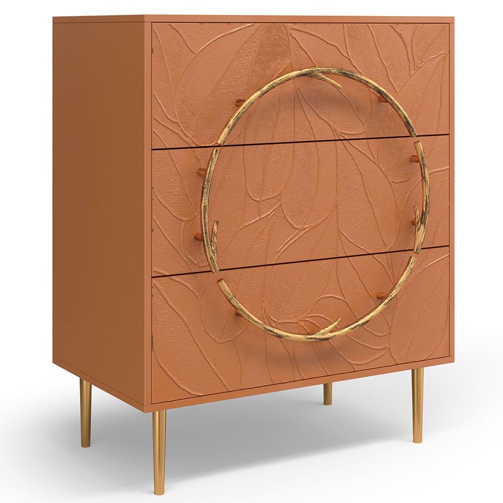 Комод Арт Колор leaves Стайл Голд с 3 ящиками Томленый оранжевый