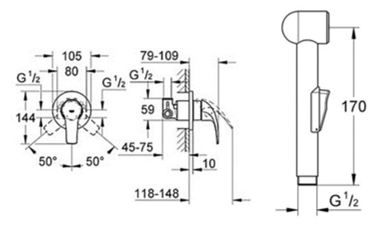 Гигиенический душ встраиваемый Grohe BauCurve 123072 хром
