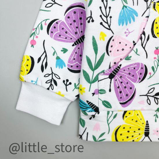 Толстовка на молнии "Бабочки в саду" из футера, белая