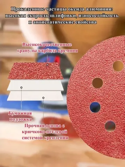 Шлифовальные круги 125мм на липучке 155 шт набор / Диски шлифовальные набор Р40 - Р2000