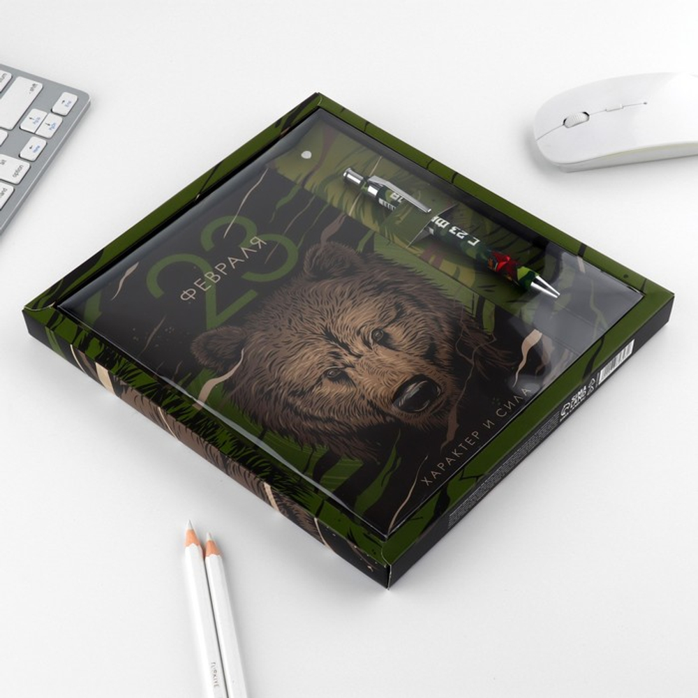 Подарочный набор «23 февраля медведь», ежедневник А5, 80 л в твердой обложке и ручка