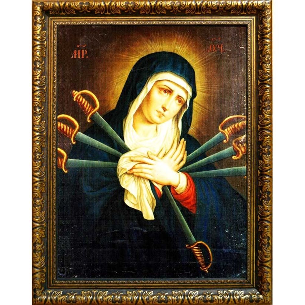 Семистрельная икона Богородицы с мечами. Копия старинной иконы на холсте.