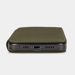 Чехол для iPhone 14 Pro Max из кожи теленка, зеленого цвета