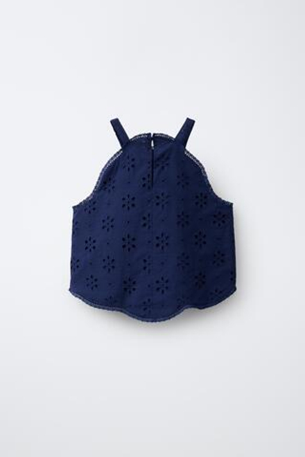 ZARA ТОП С АЖУРНОЙ ВЫШИВКОЙ, МОРСКОЙ СИНИЙ