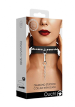 Черный ошейник с поводком Diamond Studded Collar With Leash (Цвет: черный)