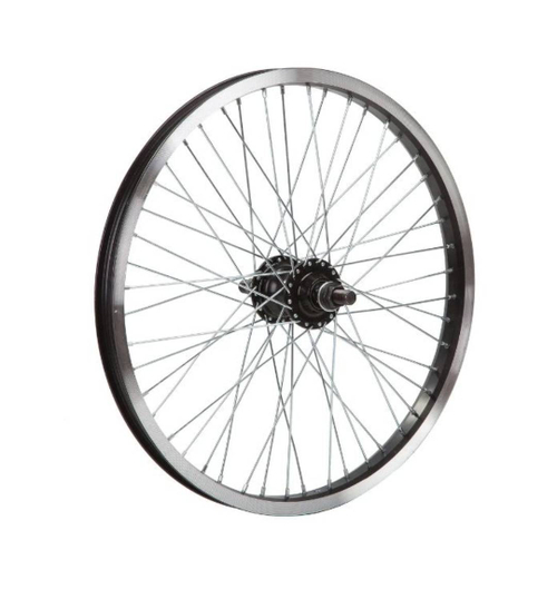 Колесо 20" заднее для BMX, двойной алюм.обод 48 отв, втулка SF-B17R аллюм., гайка 14мм ось, пром подшип, зв. 9 з. черное
