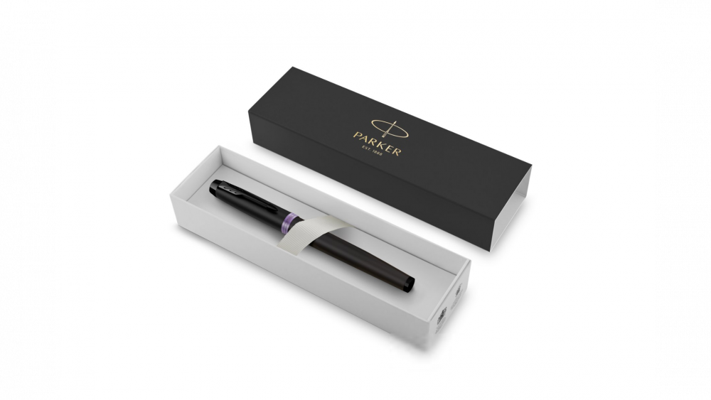 Ручка-роллер Parker IM Vibrant Rings Flame Amethyst Purple, стержень:Fblk, в подарочной упаковке.
