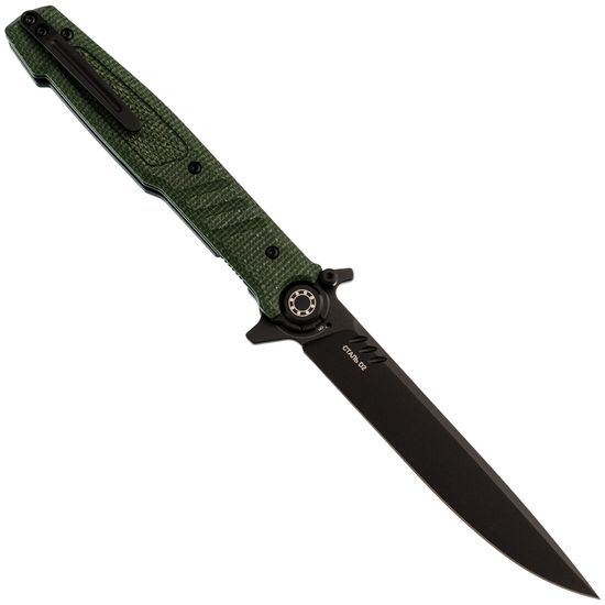 Складной нож НОКС Финка 2 Black - сталь D2, рукоять зеленая микарта