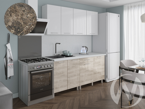 Кухня Нора 1.8м (корпус белый/белый; дуб шале светлый) 38мм королевский опал