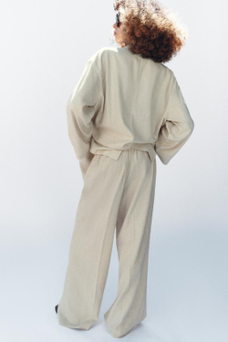 ZARA ПРЯМЫЕ БРЮКИ ИЗ ЛЬНА, СВЕТЛО-БЕЖЕВЫЙ