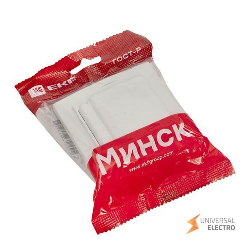 Минск Розетка 1-местная СП с/з с крышкой 16А белая с защ, штор, IP44 EKF